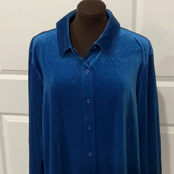 NWT Soft Surroundings Textured Velvet Boyfriend Blue Button Down Shirt Size 2X - Picture 3 of 11